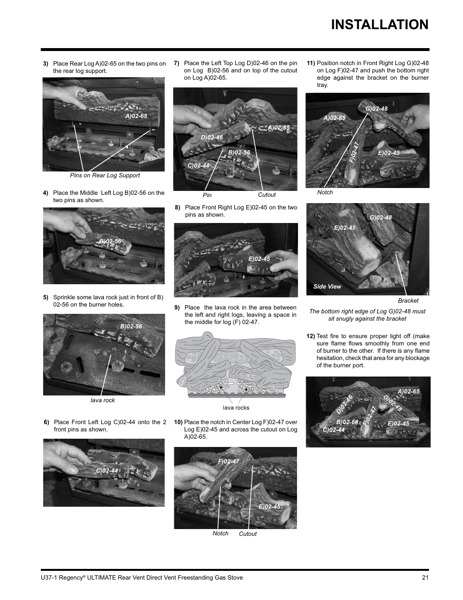 Installation | Regency ULTIMATE U37-LP1 User Manual | Page 21 / 36