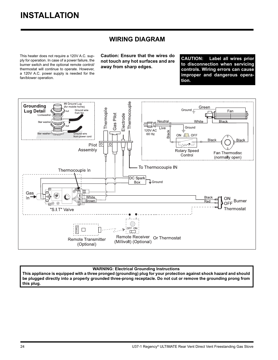 Installation, Wiring diagram | Regency ULTIMATE U37-LP1 User Manual | Page 24 / 36