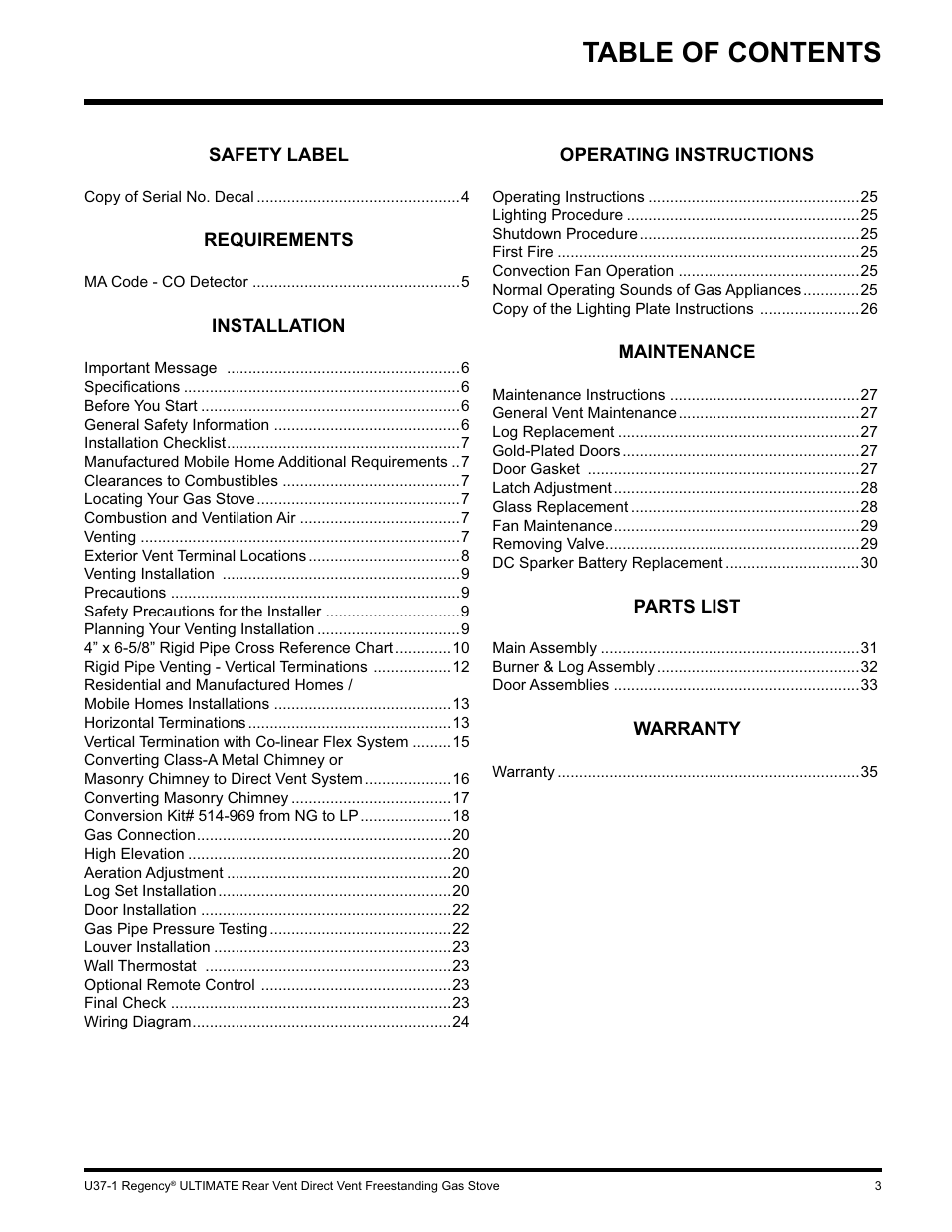 Regency ULTIMATE U37-LP1 User Manual | Page 3 / 36