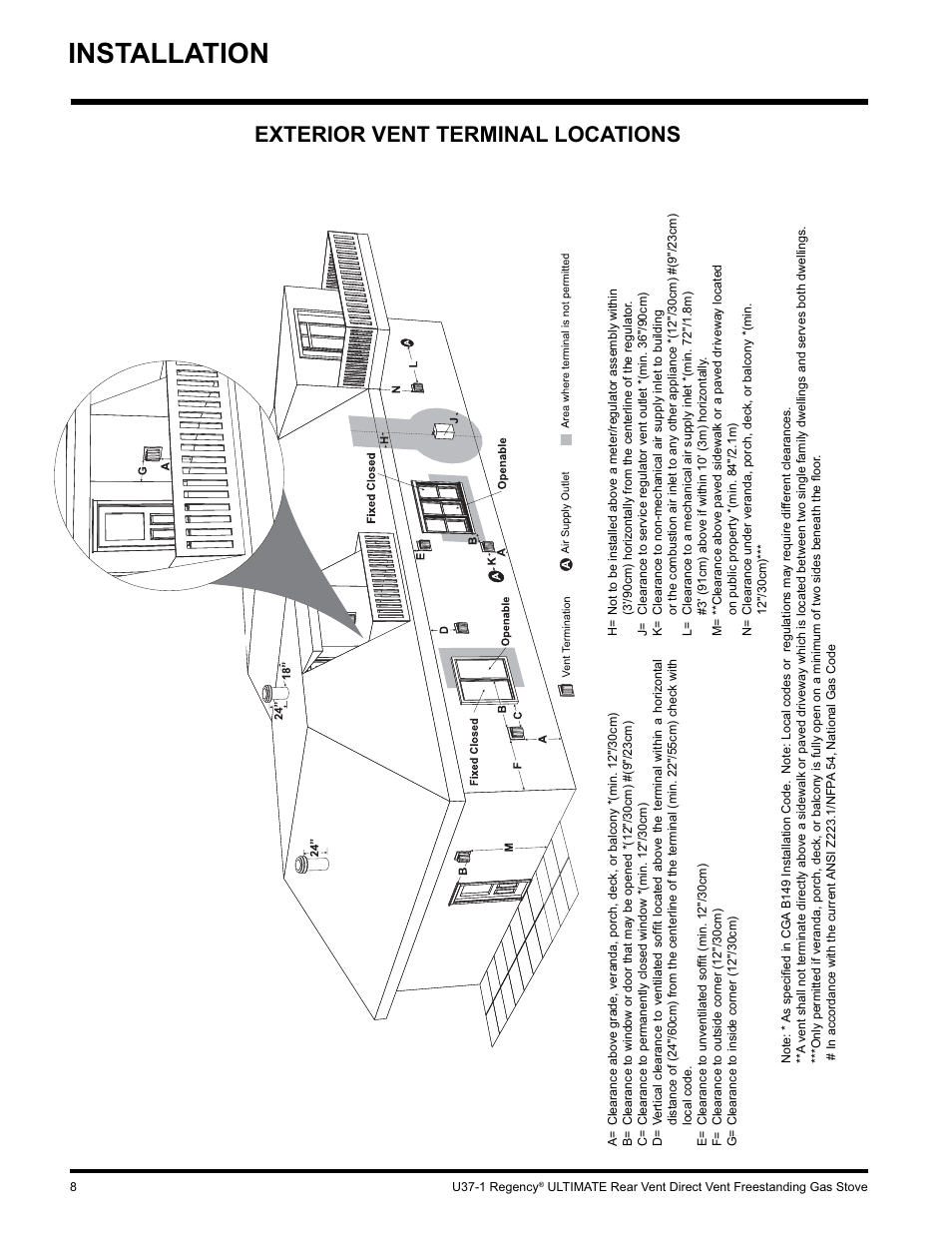 Installation, Exterior vent terminal locations | Regency ULTIMATE U37-LP1 User Manual | Page 8 / 36