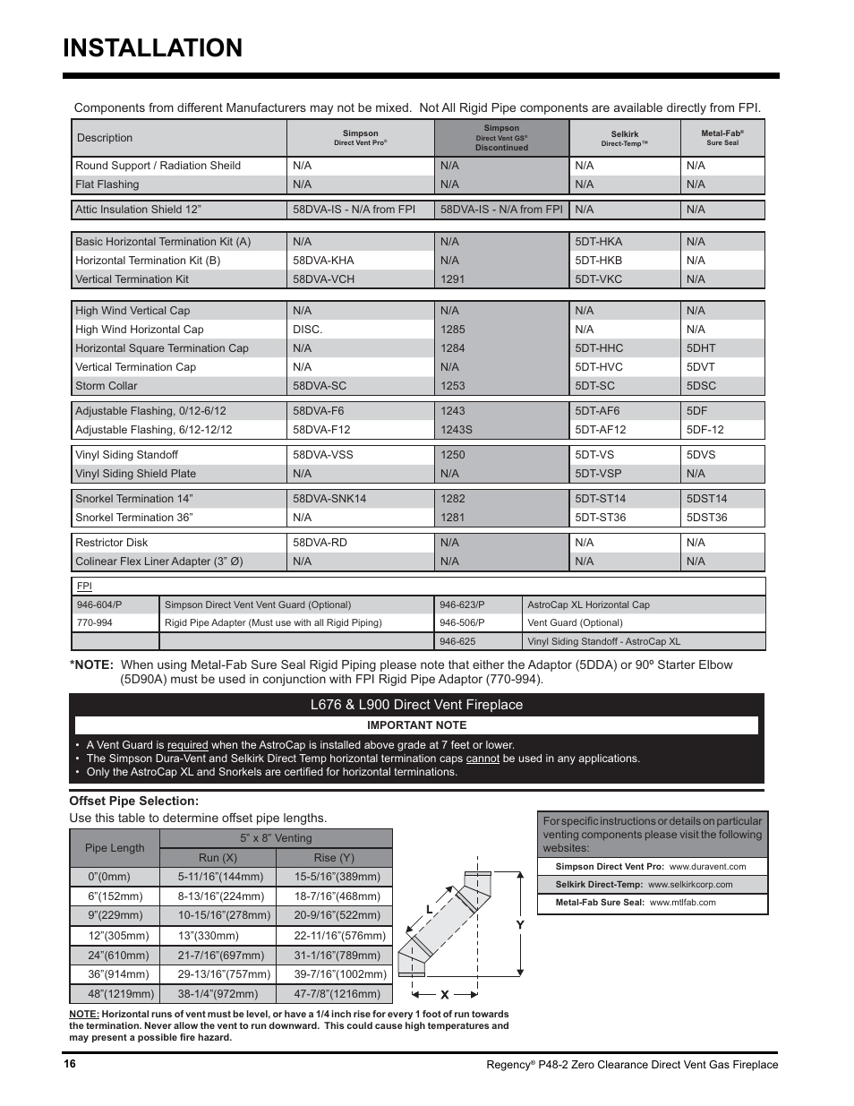 Installation | Regency P48-2 User Manual | Page 16 / 52