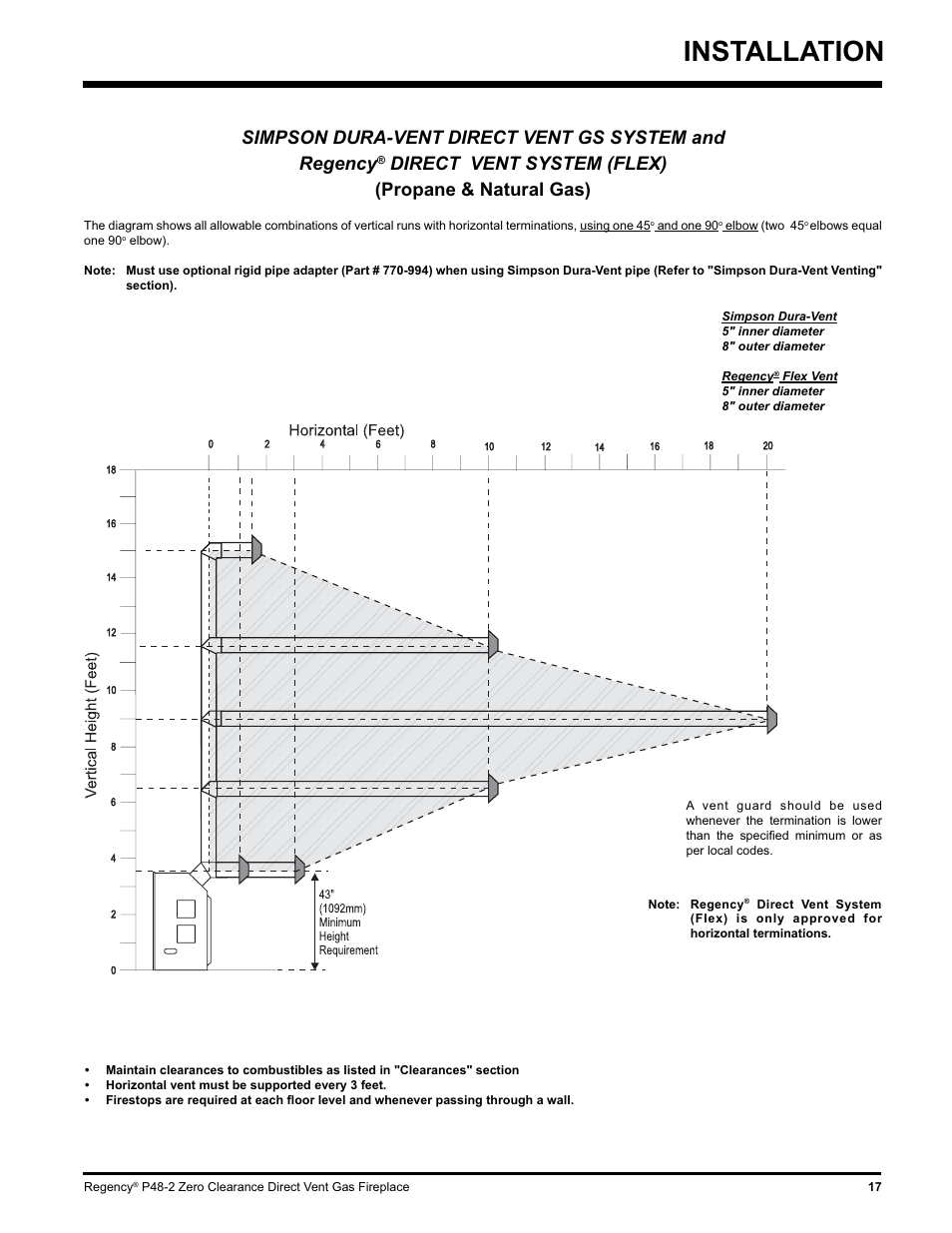 Installation, Direct vent system (flex) (propane & natural gas) | Regency P48-2 User Manual | Page 17 / 52