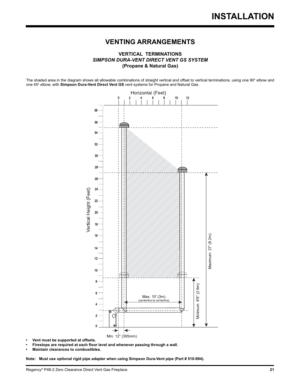 Installation, Venting arrangements | Regency P48-2 User Manual | Page 21 / 52