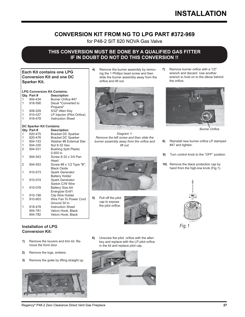 Installation, Fig. 1 | Regency P48-2 User Manual | Page 27 / 52