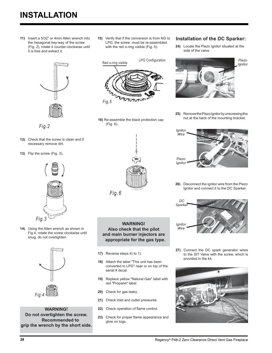 Installation, Fig. 6, Fig.3 | Fig.2, Installation of the dc sparker | Regency P48-2 User Manual | Page 28 / 52