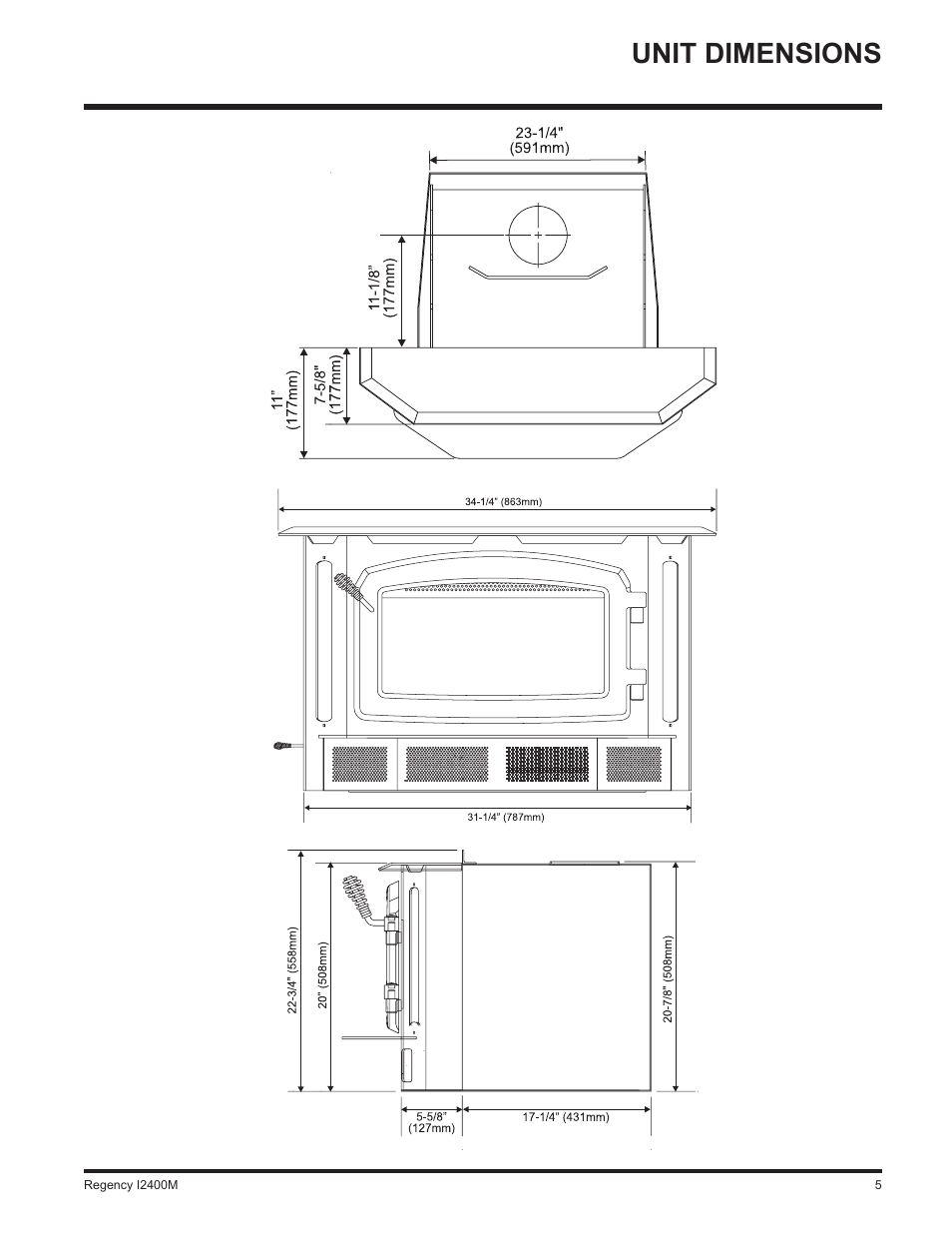 Unit dimensions | Regency I2400M User Manual | Page 5 / 20