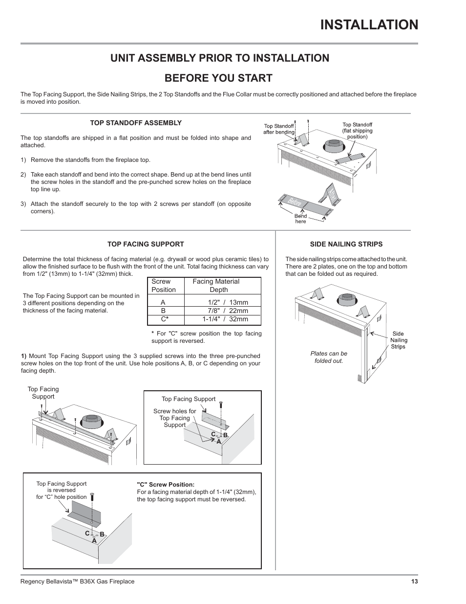 Installation, Before you start, Unit assembly prior to installation | Regency B36X User Manual | Page 13 / 64