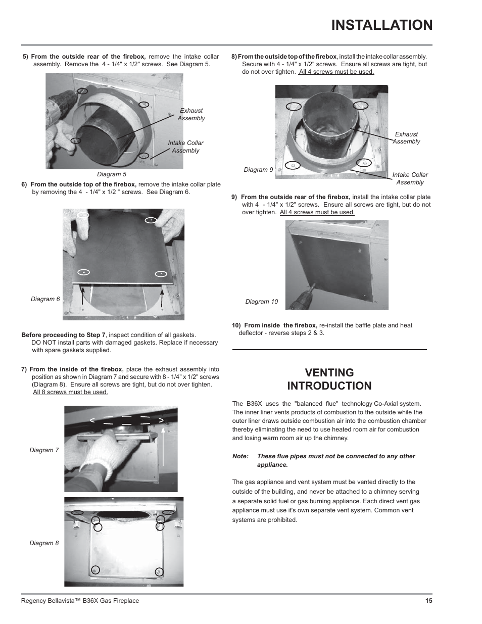 Installation, Venting introduction | Regency B36X User Manual | Page 15 / 64