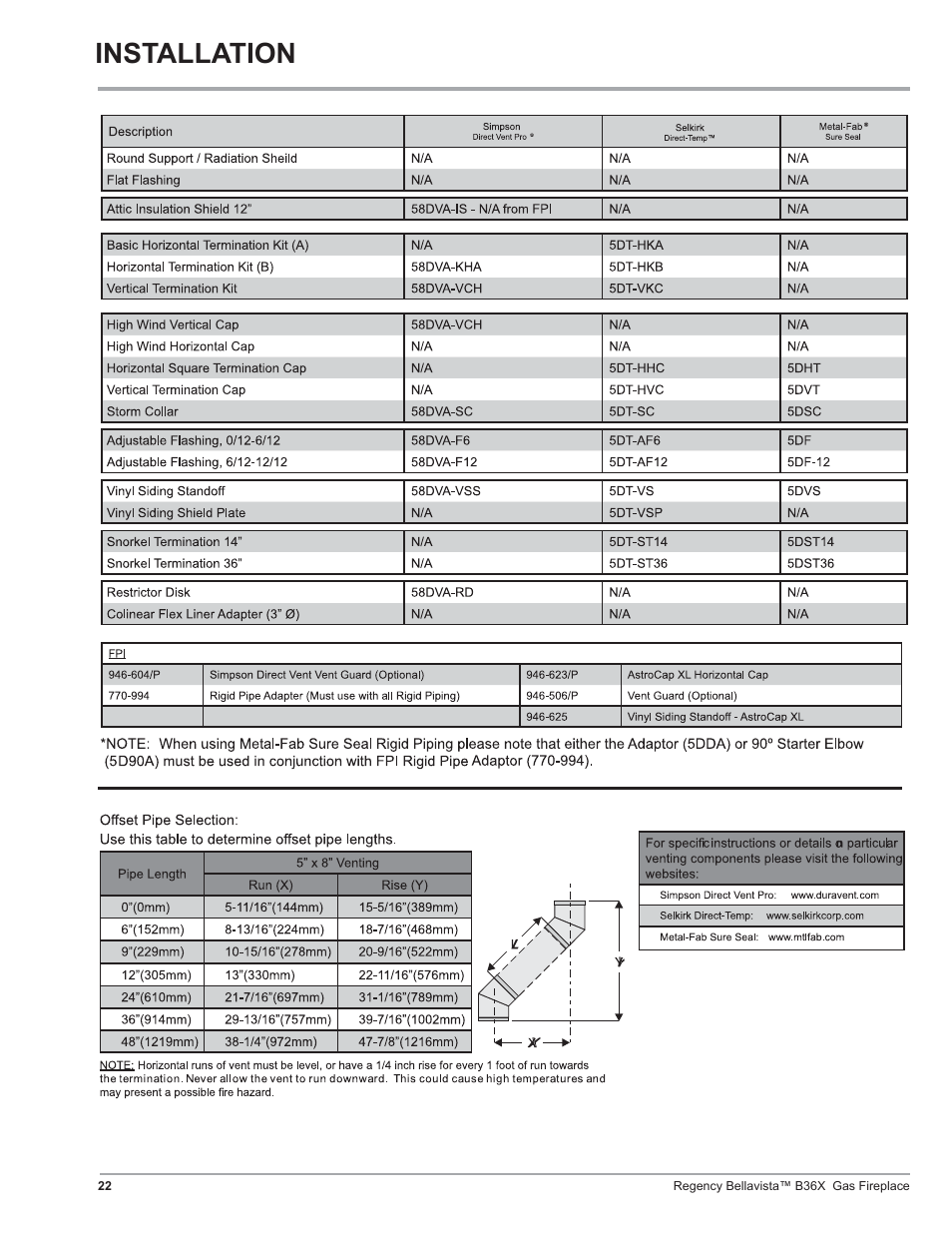 Installation | Regency B36X User Manual | Page 22 / 64