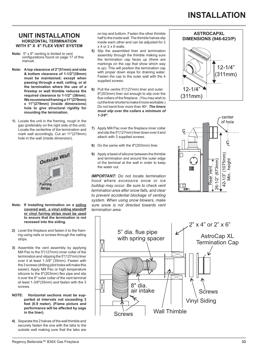 Installation, Unit installation | Regency B36X User Manual | Page 33 / 64