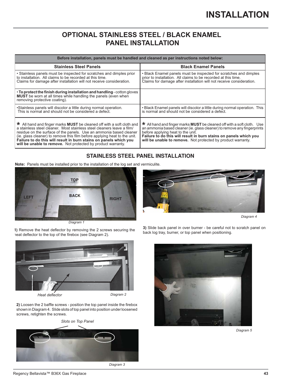 Installation, Stainless steel panel installation | Regency B36X User Manual | Page 43 / 64