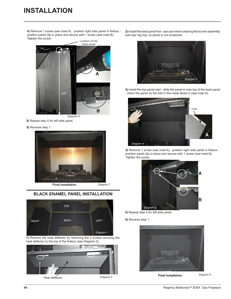 Installation, Ab b, Black enamel panel installation | Regency B36X User Manual | Page 44 / 64