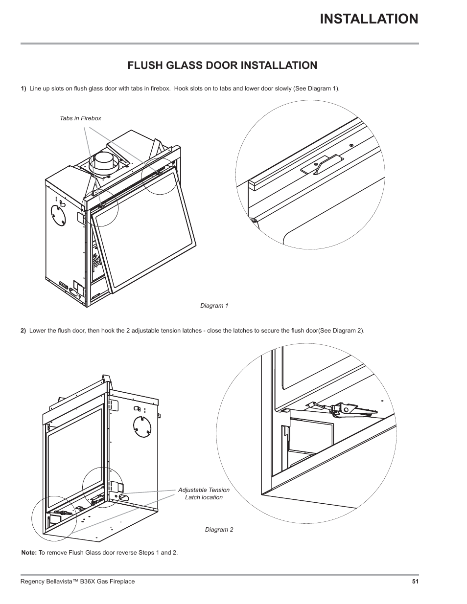 Installation, Flush glass door installation | Regency B36X User Manual | Page 51 / 64