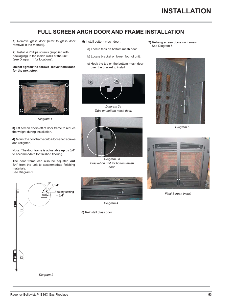 Installation, Full screen arch door and frame installation | Regency B36X User Manual | Page 53 / 64