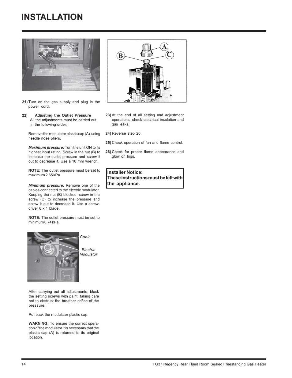 Installation, Cb a | Regency FIREGENIE FG37-NG User Manual | Page 14 / 32
