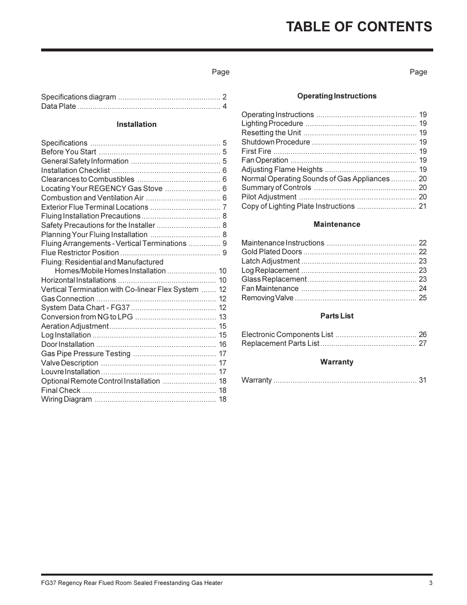 Regency FIREGENIE FG37-NG User Manual | Page 3 / 32