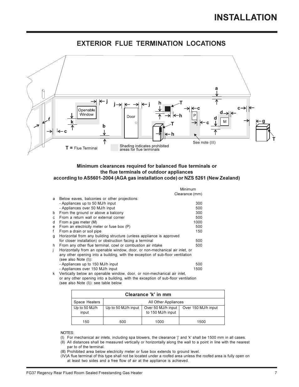 Installation, Exterior flue termination locations | Regency FIREGENIE FG37-NG User Manual | Page 7 / 32