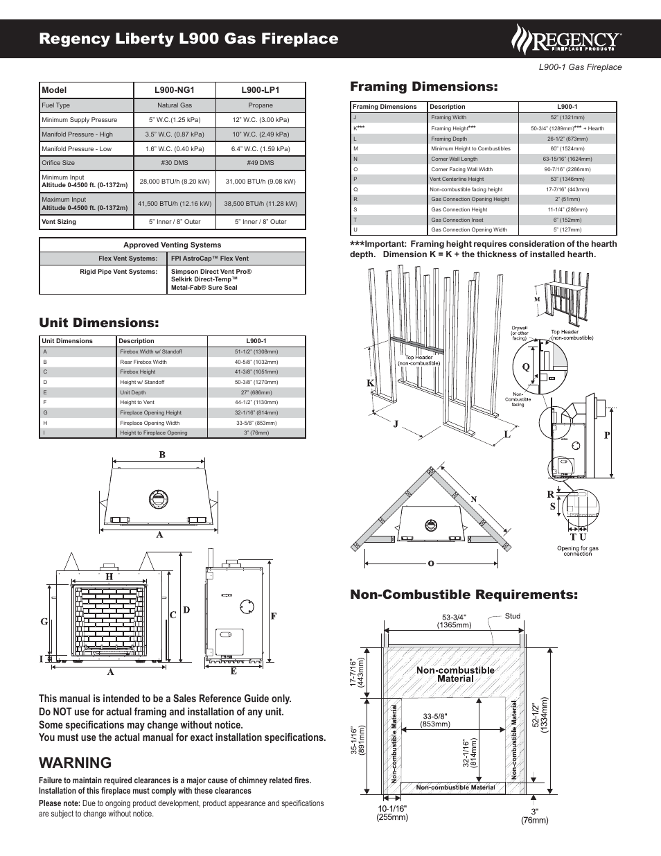 Regency Liberty L900 Gas Fireplace L900-LP1 User Manual | 2 pages