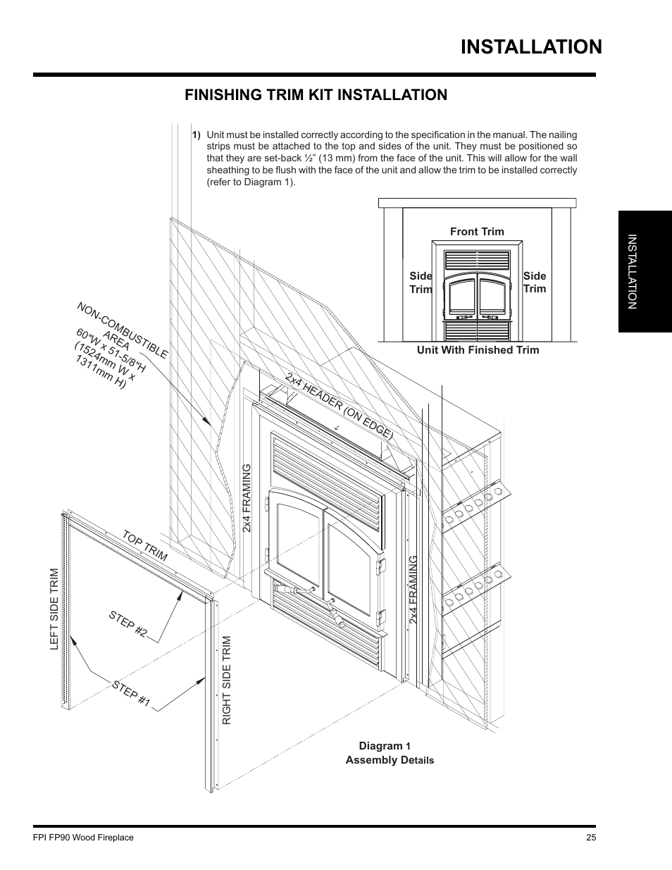 Installation, Finishing trim kit installation | Regency FP90 User Manual | Page 25 / 40