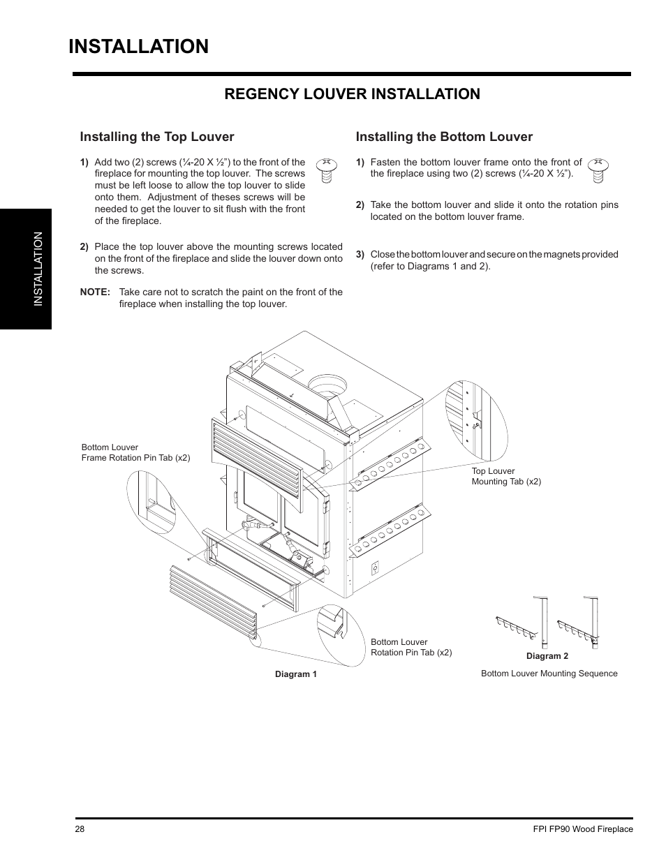 Installation, Regency louver installation | Regency FP90 User Manual | Page 28 / 40