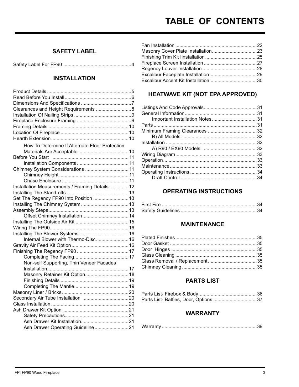 Regency FP90 User Manual | Page 3 / 40