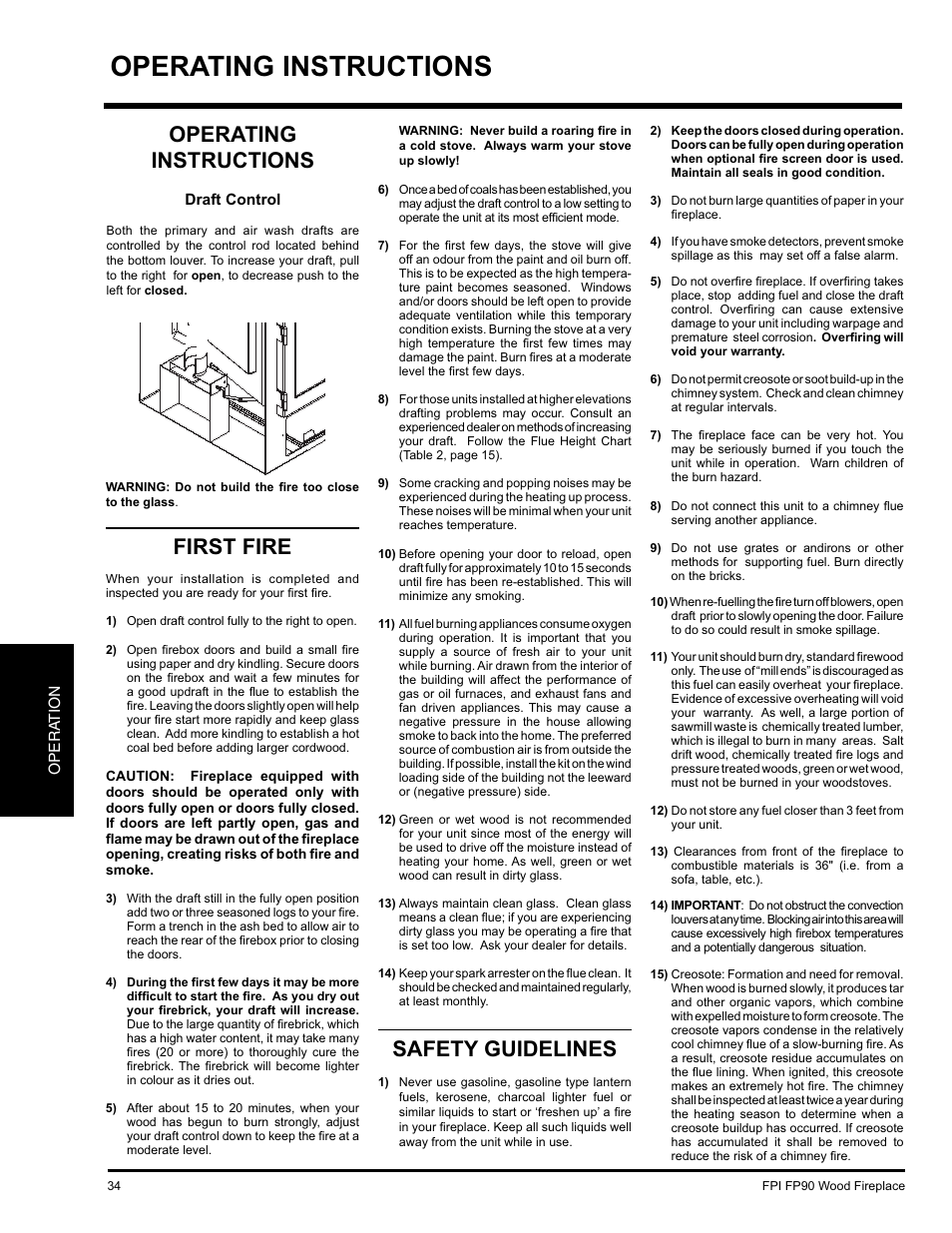 Operating instructions, First fire, Safety guidelines | Regency FP90 User Manual | Page 34 / 40