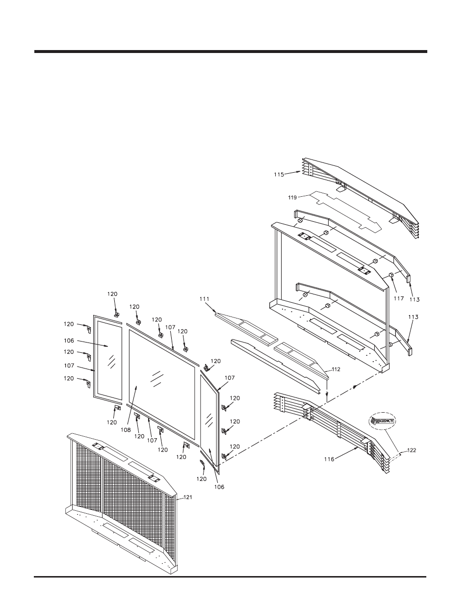 Parts list, P48-1 bay front & louvers | Regency P48-1 User Manual | Page 44 / 48