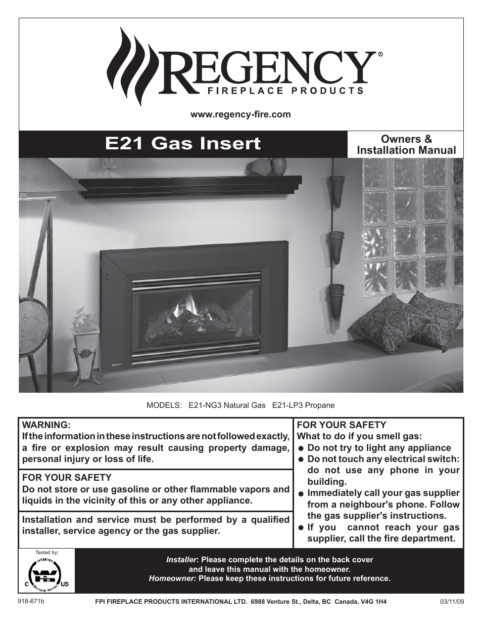Regency Gas Insert E21-NG3 User Manual | 36 pages