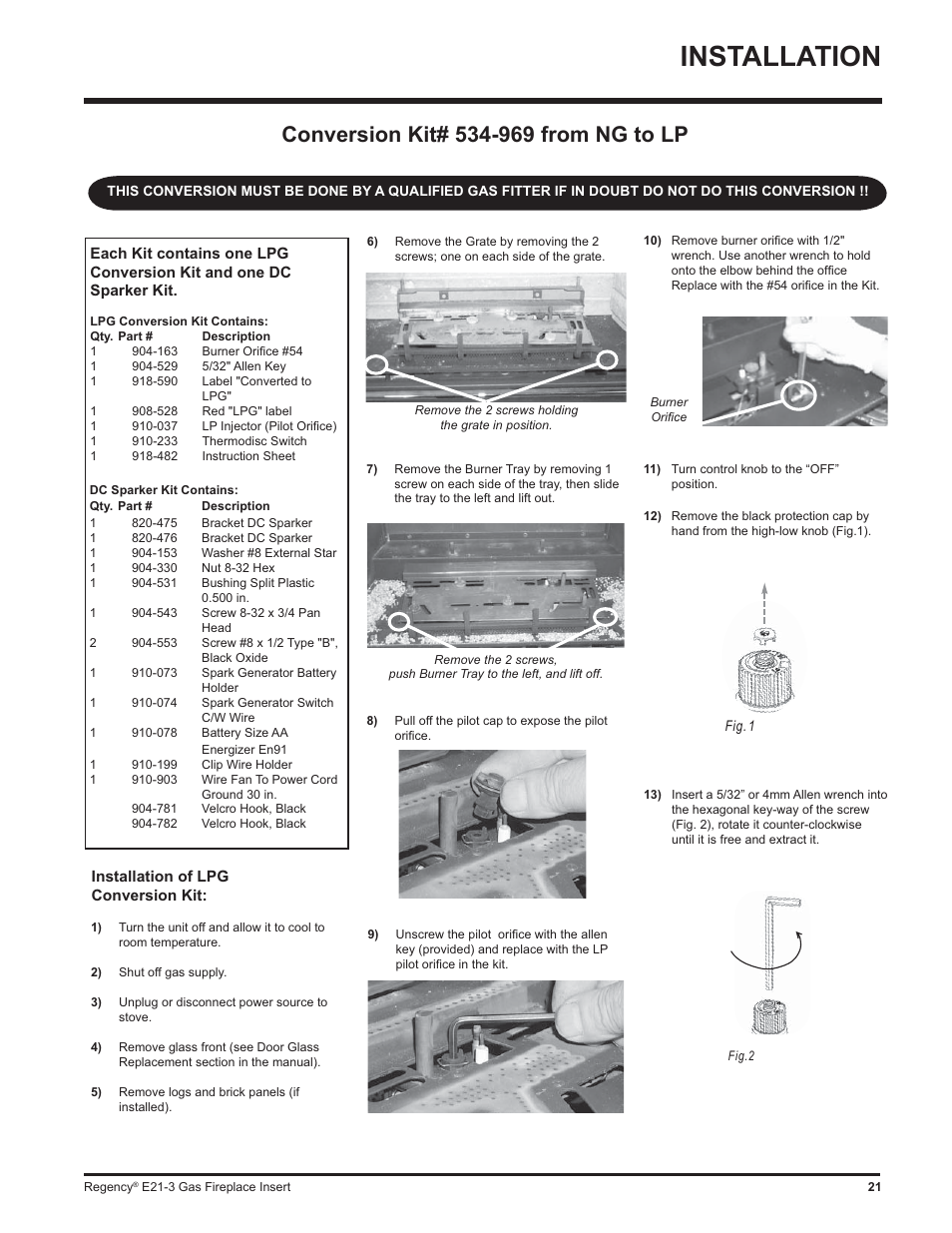 Installation | Regency Gas Insert E21-NG3 User Manual | Page 21 / 36