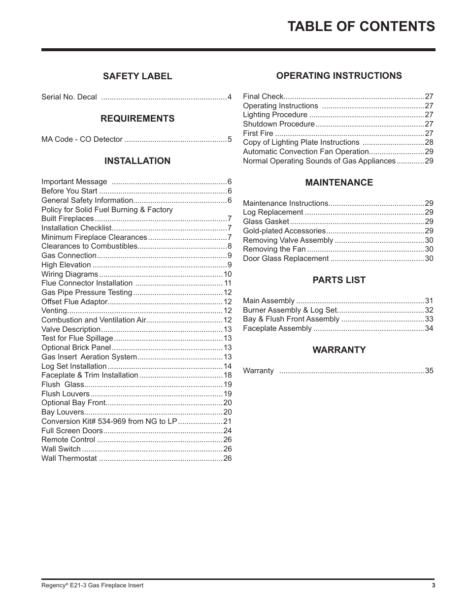 Regency Gas Insert E21-NG3 User Manual | Page 3 / 36