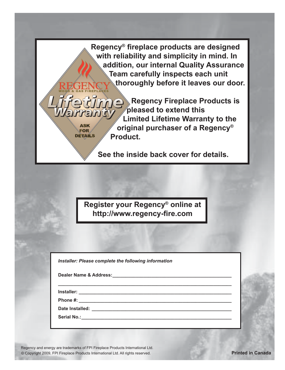 Regency, Product. see the inside back cover for details, Register your regency | Regency Gas Insert E21-NG3 User Manual | Page 36 / 36