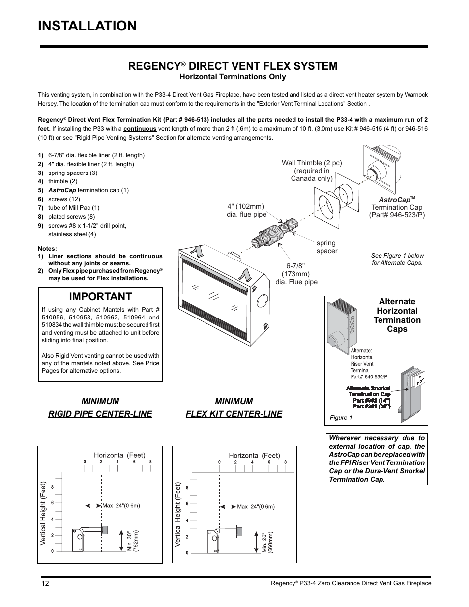 Installation, Important, Regency | Direct vent flex system | Regency P33-LP4 User Manual | Page 12 / 52