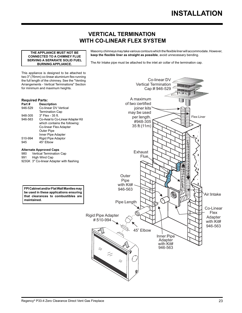 Installation, Vertical termination with co-linear flex system | Regency P33-LP4 User Manual | Page 23 / 52