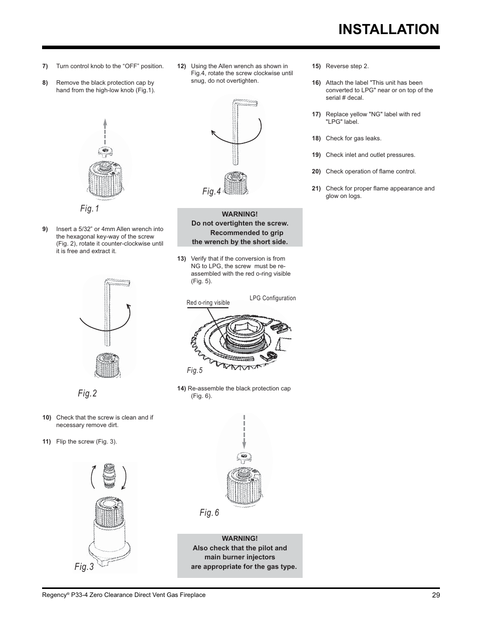 Installation, Fig.2 fig.3, Fig. 6 | Fig. 1, Fig.4 | Regency P33-LP4 User Manual | Page 29 / 52