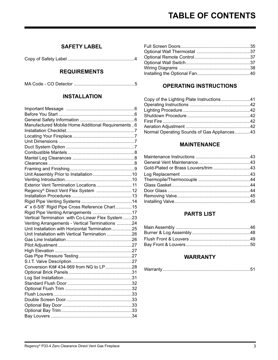 Regency P33-LP4 User Manual | Page 3 / 52