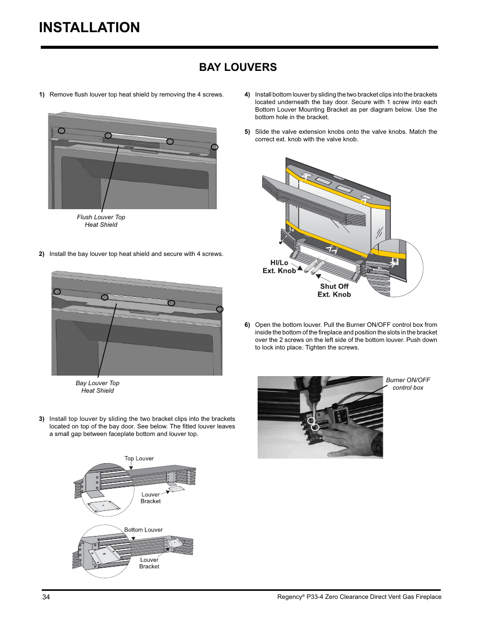 Installation, Bay louvers | Regency P33-LP4 User Manual | Page 34 / 52