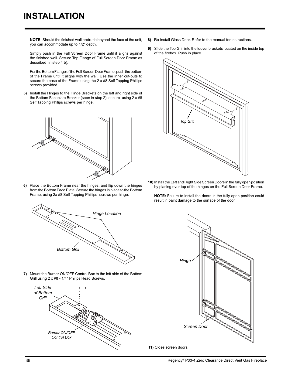 Installation | Regency P33-LP4 User Manual | Page 36 / 52