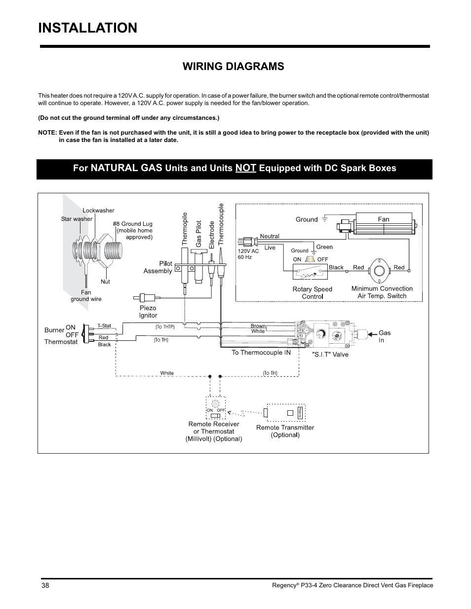 Installation, Wiring diagrams, Natural gas | Regency P33-LP4 User Manual | Page 38 / 52