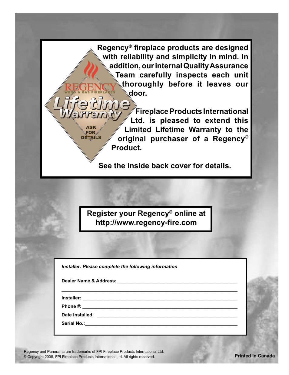 Regency, Product. see the inside back cover for details, Register your regency | Regency P33-LP4 User Manual | Page 52 / 52