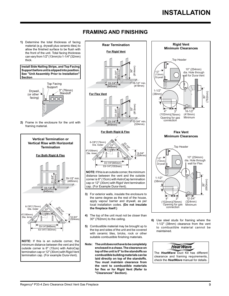 Installation, Framing and finishing | Regency P33-LP4 User Manual | Page 9 / 52