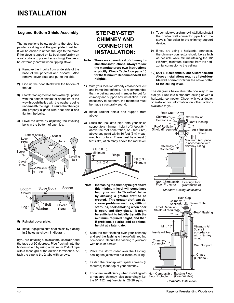 Installation, Step-by-step chimney and connector installation | Regency F2402M User Manual | Page 10 / 28