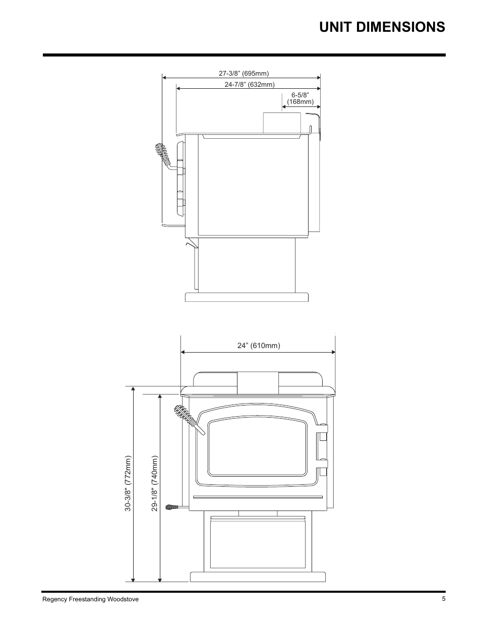 Unit dimensions | Regency F2402M User Manual | Page 5 / 28