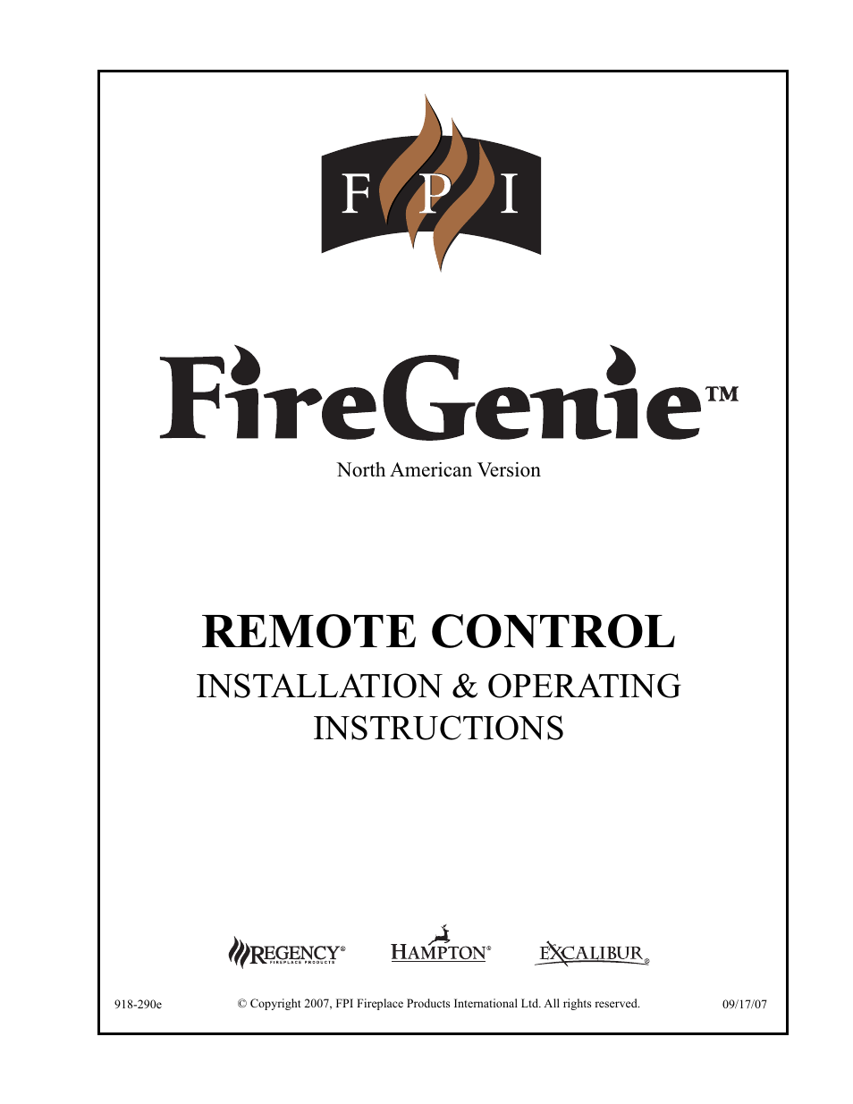 Regency FireGenie User Manual | 24 pages