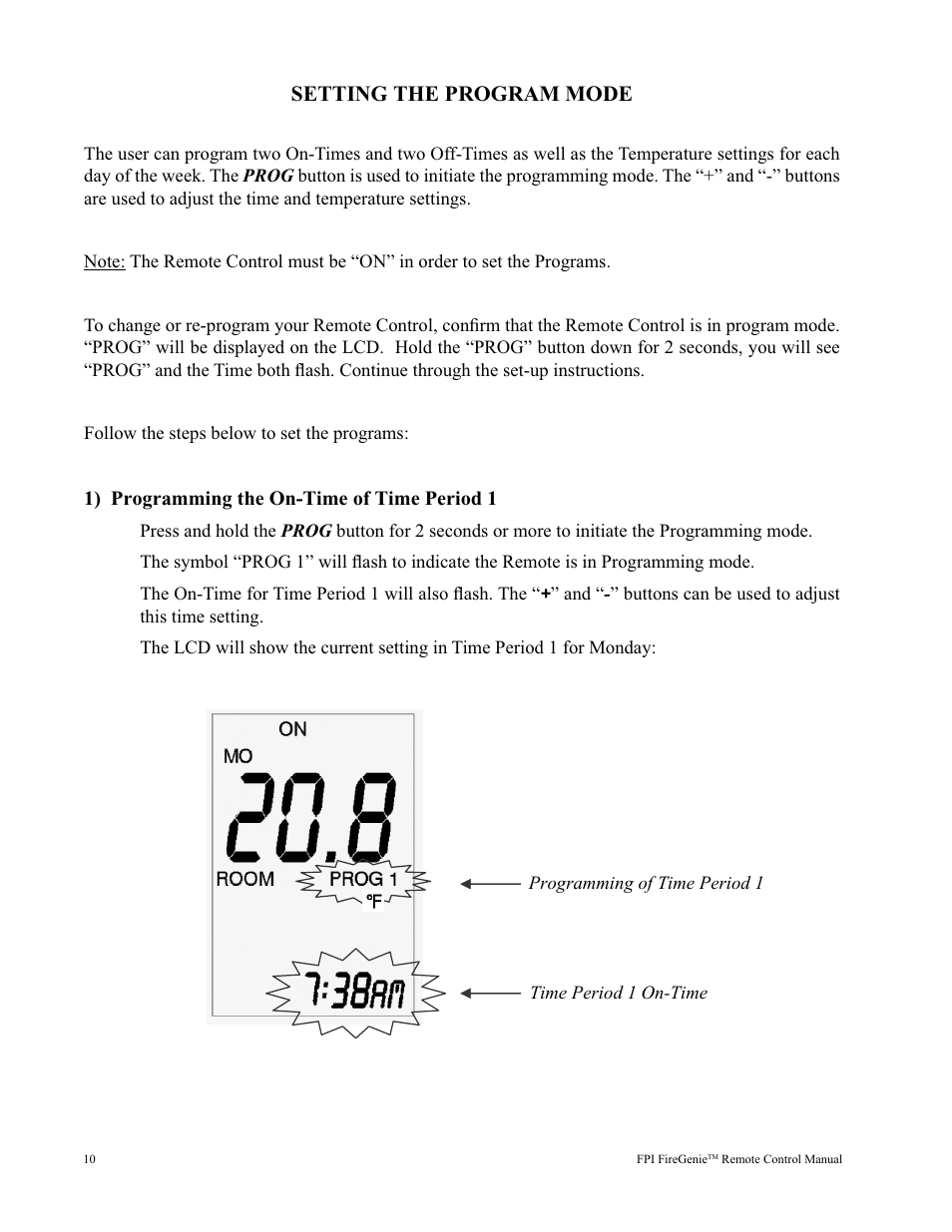 Setting the program mode | Regency FireGenie User Manual | Page 10 / 24