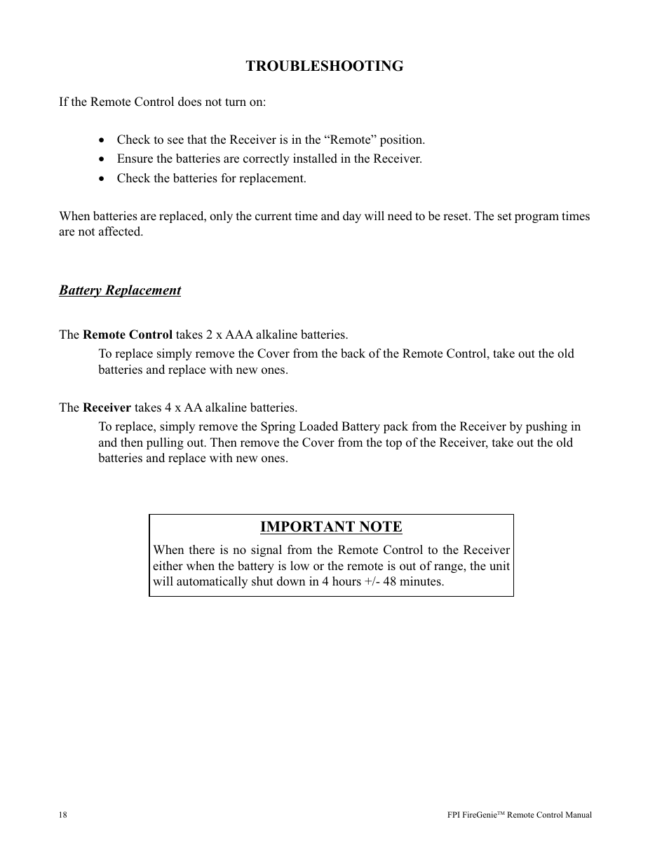 Troubleshooting | Regency FireGenie User Manual | Page 18 / 24