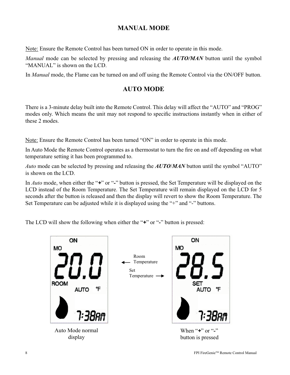 Auto mode, Manual mode | Regency FireGenie User Manual | Page 8 / 24