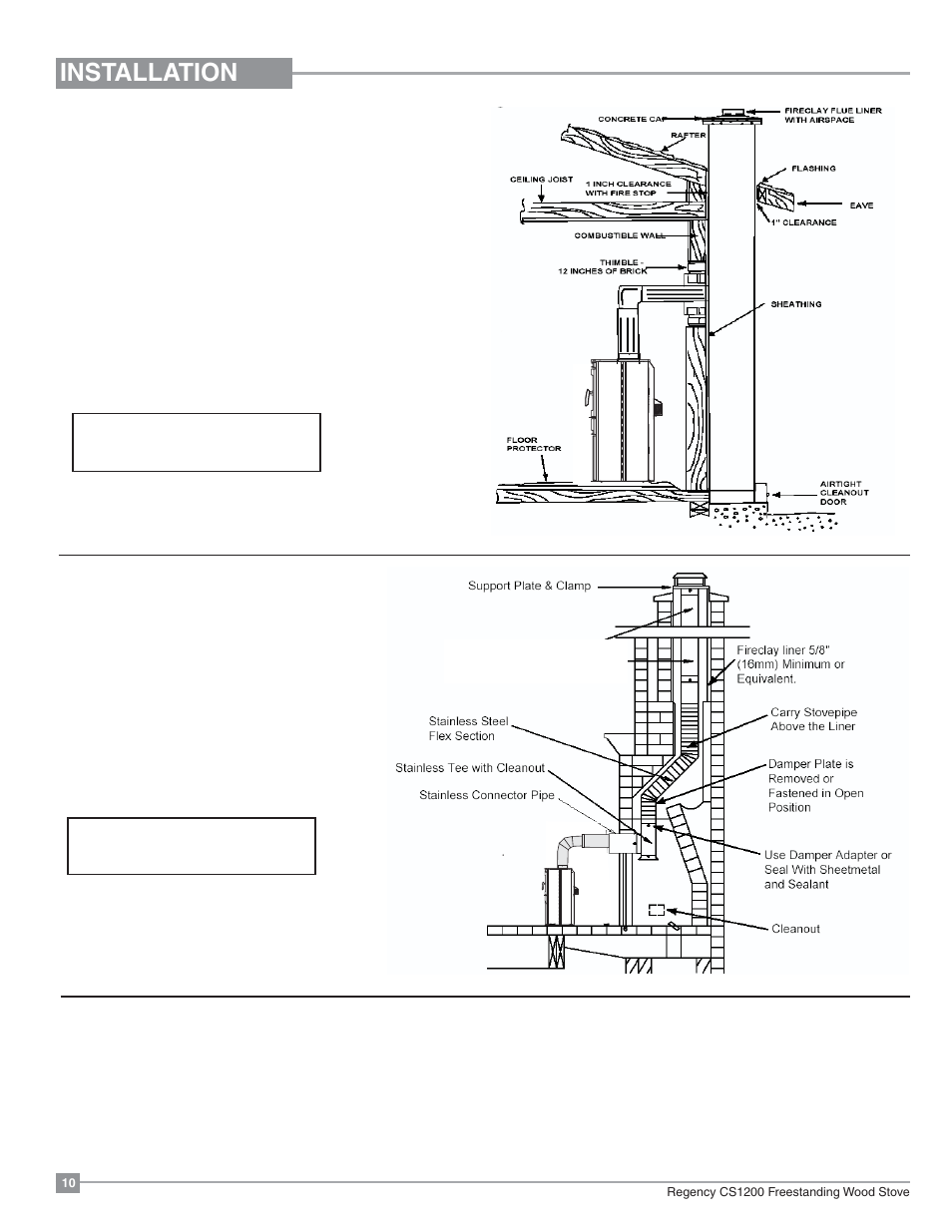 Installation, Factory built chimney, Masonry chimney | Masonry fireplace | Regency ALTERRA CS1200 User Manual | Page 10 / 32