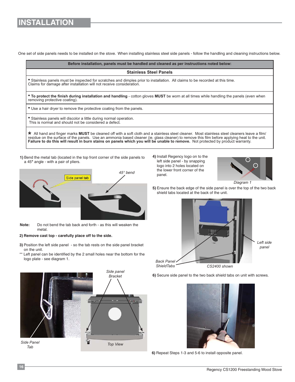 Installation, Side panel installation | Regency ALTERRA CS1200 User Manual | Page 16 / 32