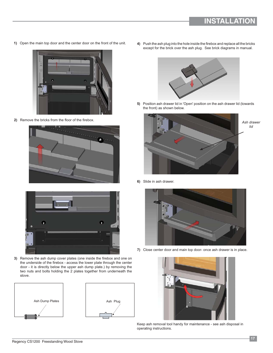 Installation, Ash drawer option | Regency ALTERRA CS1200 User Manual | Page 17 / 32