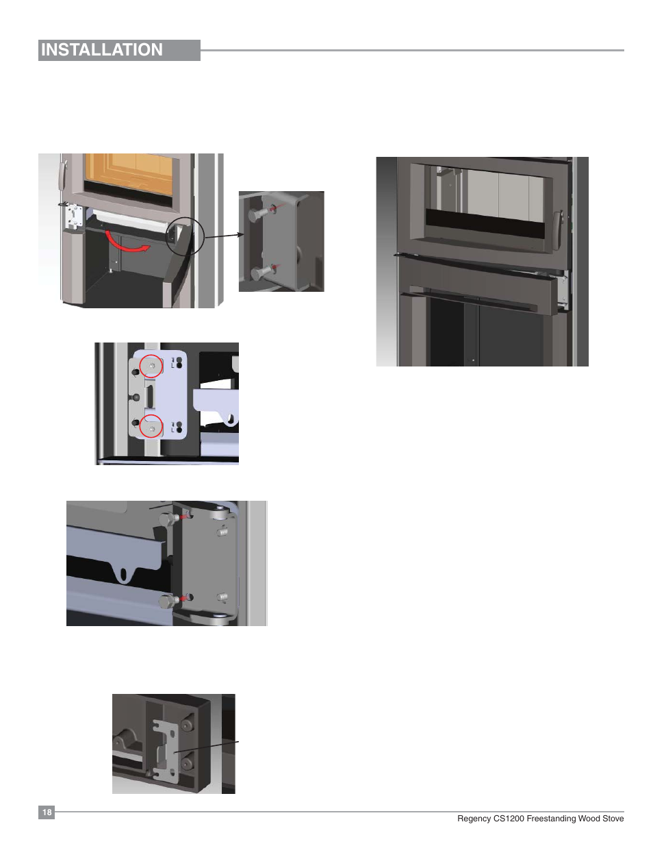 Installation, Lower surround door reversal, Left to right side opening) | Regency ALTERRA CS1200 User Manual | Page 18 / 32